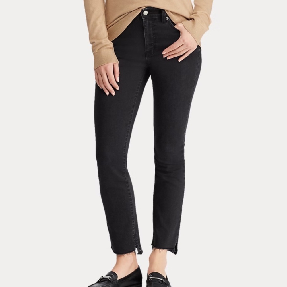 Lauren Ralph Lauren Regal Straight Ankle Jeans Black Raw Step Hem‎ Womens Size 8